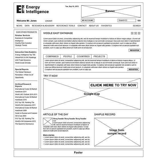 Data Page Wireframe